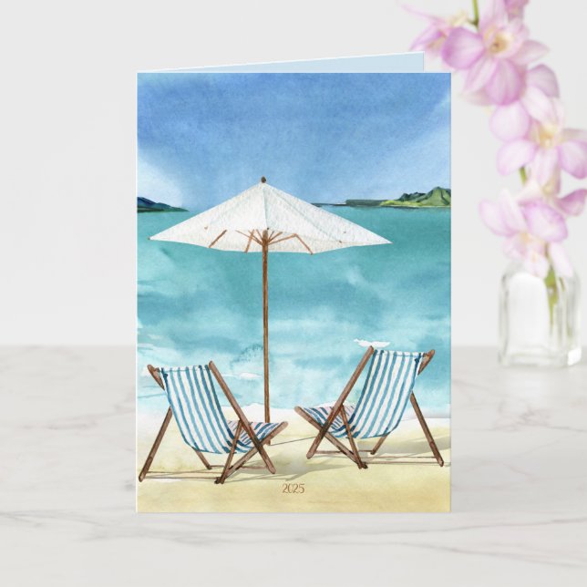 Carte Plage côtière Océan scène avec chaises longues (Orchidée)