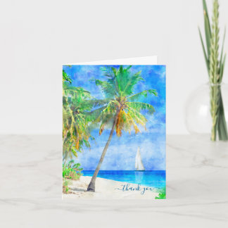 Carte Plage de l'île tropicale Palmier Voilier Merci