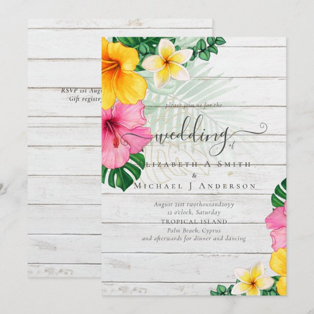 Carte Plage de Paradise Tropical Mariage Florales vibran (Devant / Derrière)
