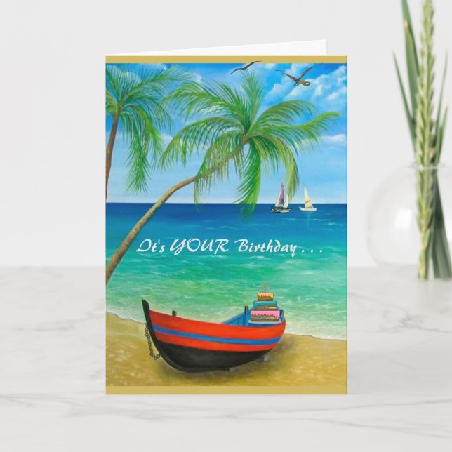Carte Plage Palm Trees Bateaux Tropiques Journée Parfait (Devant)