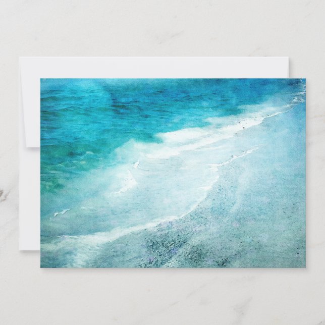 Carte Plage Retro - Côte Turquoise Bleu Océan Aquarelle (Devant)