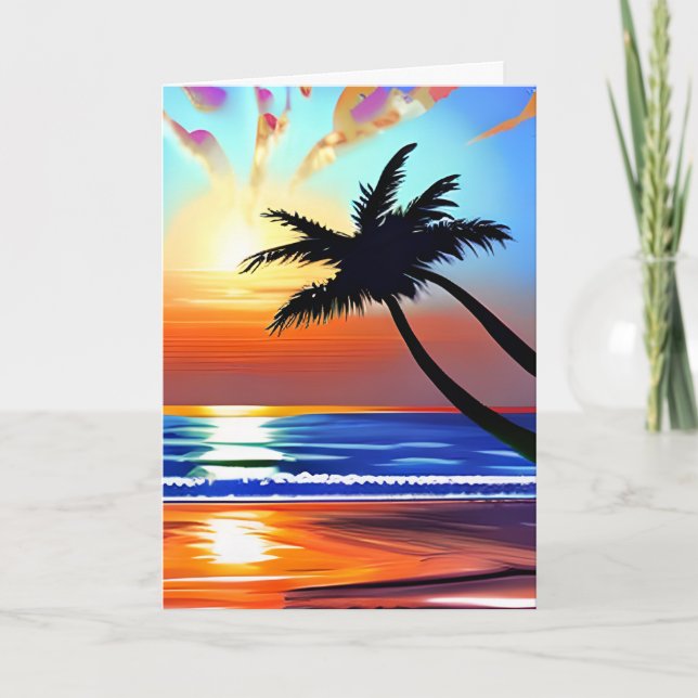 Carte Plage tropicale et blanc coucher de soleil (Devant)