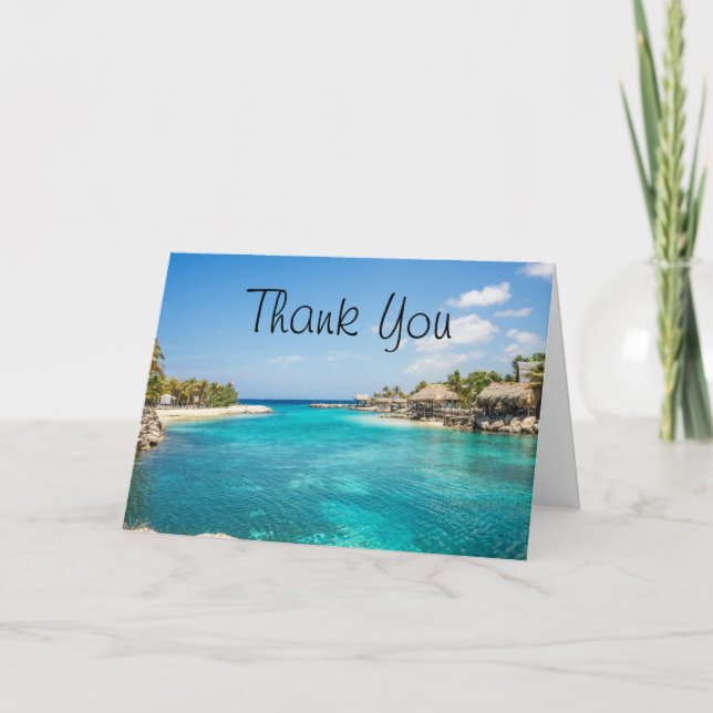 Carte Plage tropicale pittoresque avec huttes de chaume  (Devant)