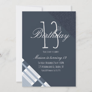 Carte Plaid Denim Bleu Garçons Treize Anniversaire Fête