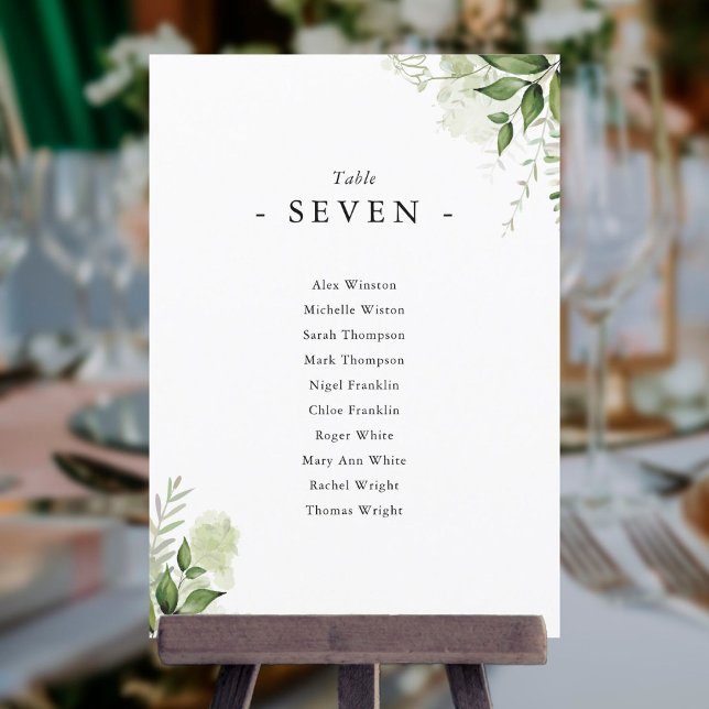 Carte Plan de table à numéros avec feuillage vert simple (Créateur téléchargé)