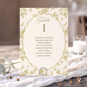 Carte Plan de table de mariage floral doré et crème vint
