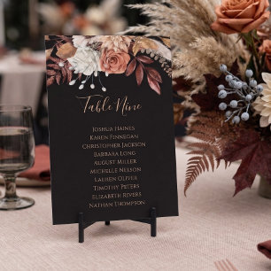 Carte Plan de table de mariage floral noir pour l'automn