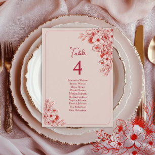Carte Plan de table de mariage floral rose rouge