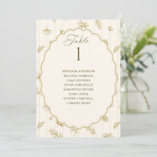 Carte Plan de table de mariage ovale vintage or et ivoir