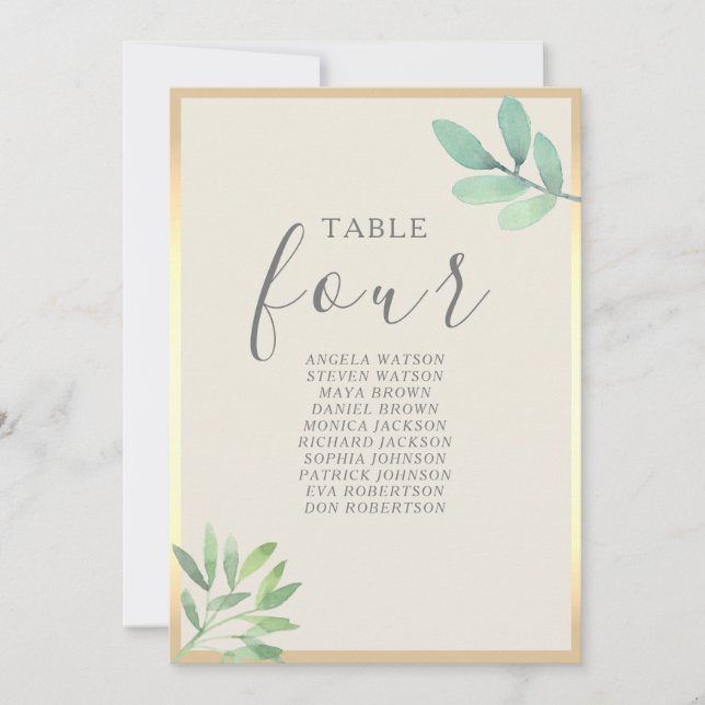 Carte Plan de table de mariage Vert et Or (Devant)
