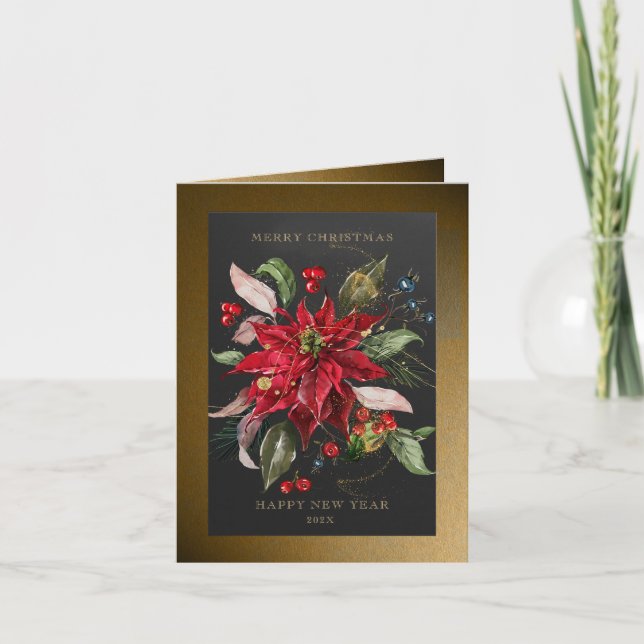 Carte Plante botanique d'hiver rouge Poinsettia (Devant)