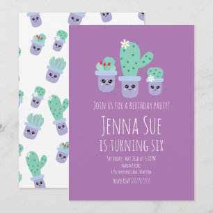Carte Plante de cactus mignonne en pot pour fête d'anniv