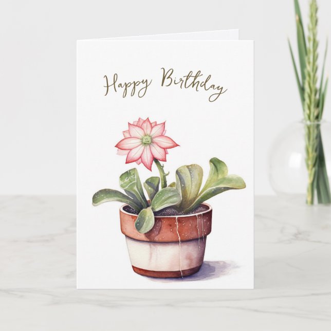 Carte Plante Succulent Avec Fleur Anniversaire (Devant)