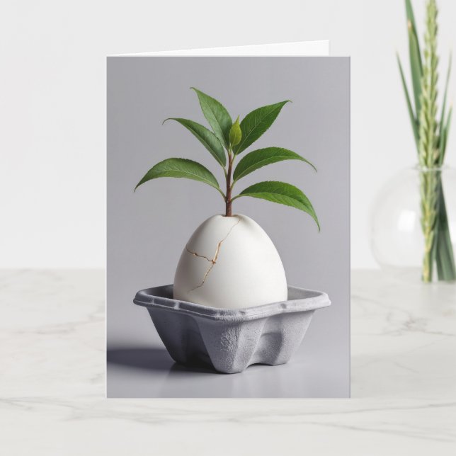 Carte Plante vert qui pousse à partir d'un oeuf blanc (Devant)
