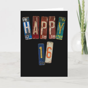 Carte Plaque d'immatriculation vintage 16e anniversaire