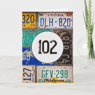 Carte Plaques de licence vintages pour 102e anniversaire