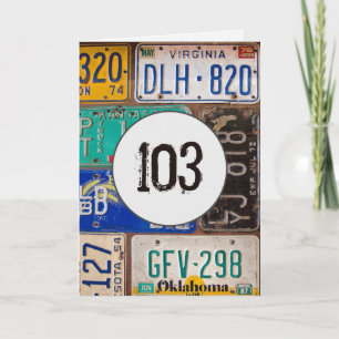 Carte Plaques de licence vintages pour 103e anniversaire