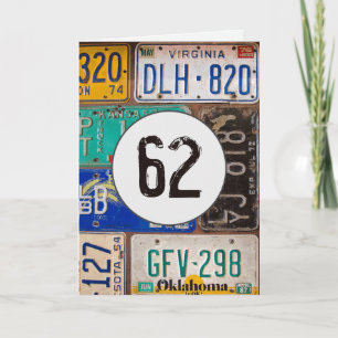 Carte Plaques de licence vintages pour 62e anniversaire