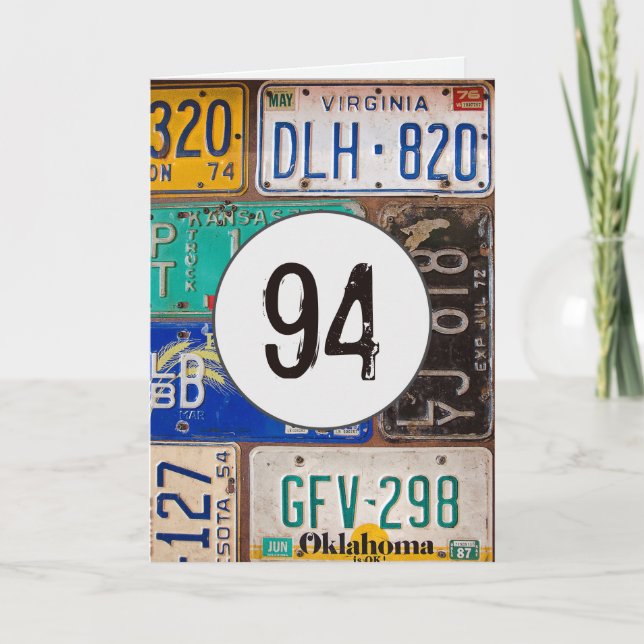 Carte Plaques de licence vintages pour 94e anniversaire (Devant)