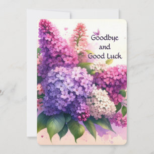 Carte plat à fleurs Goodbye et Good Luck Lilacs