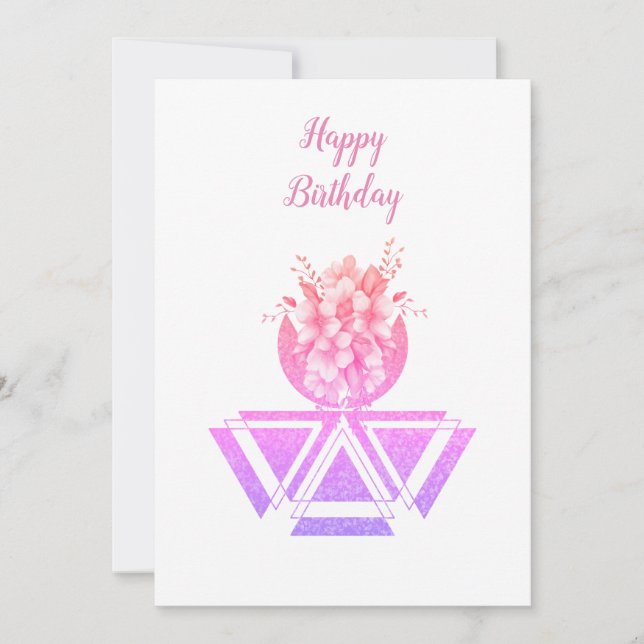 Carte plat couleur rose art géométrique & fleurs (Devant)