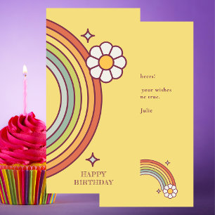 Carte Plat d'anniversaire colorée Retro Boho