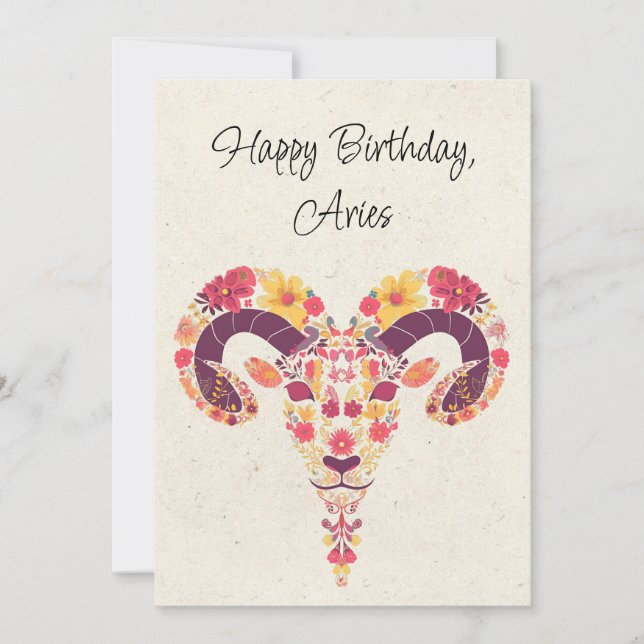 Carte Plat d'anniversaire fleurie Aries Ram Zodiac (Devant)