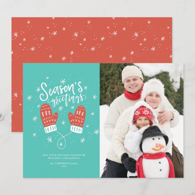 Carte Plat de Noël Hygge Mittens (Devant / Derrière)