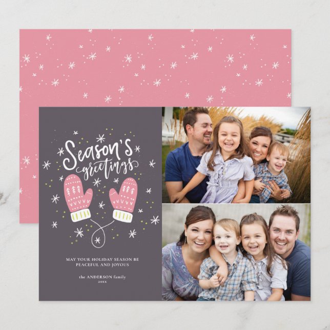 Carte Plat de Noël Hygge Mittens 2 Photo (Devant / Derrière)