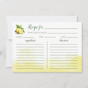Carte plat de recette d'aquarelle de citron