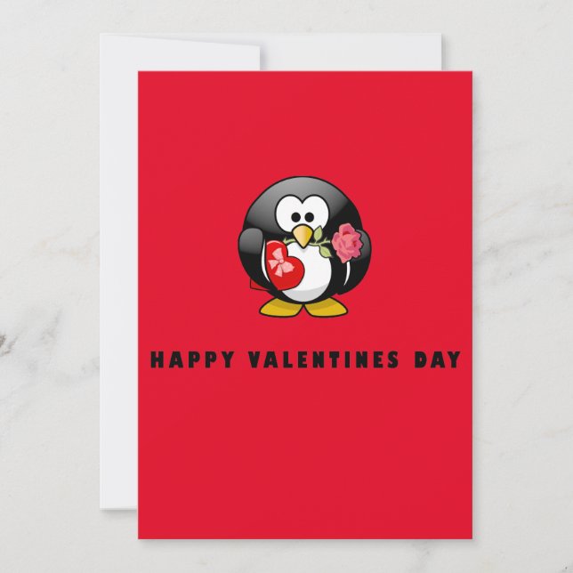 Carte Plat d'oiseau de Penguin de jour de Valentin (Devant)