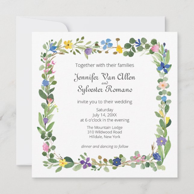 Carte plat fleur sauvage Carré Mariage (Devant)