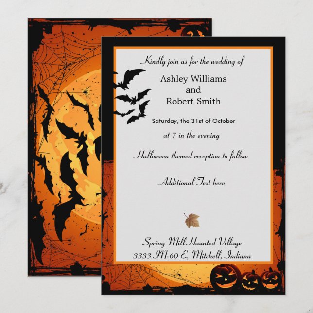 Carte Plat Halloween Faire-part de mariage chauves (Devant / Derrière)