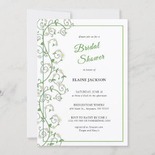 Carte Plat Invitation Vine à fleurs blanches