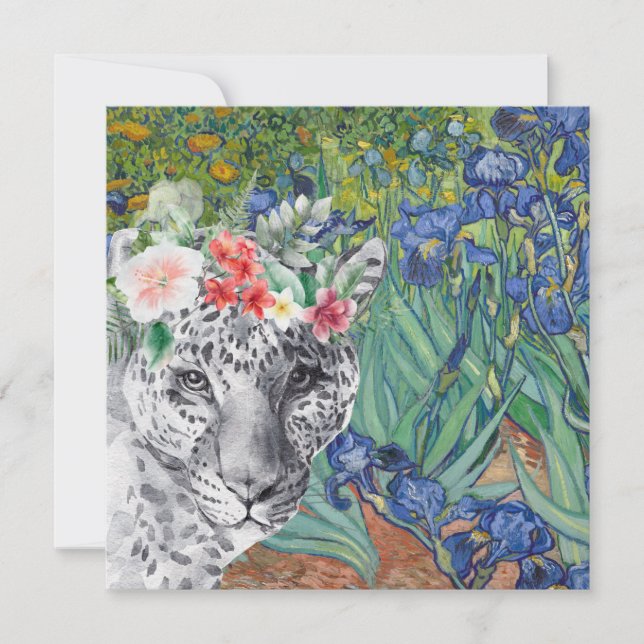 Carte Plat Léopard Fancy et Irises de Van Gogh (Devant)