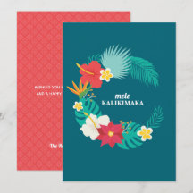 Carte Plat Mele Kalikimaka Hawaii Floral Wreath