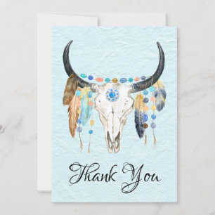 Carte Plat Merci Crâne Vache Décorée