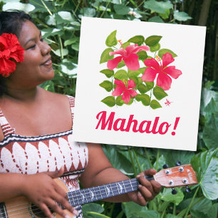 Carte Plat Merci Mahalo Hibiscus Hawaïen rose