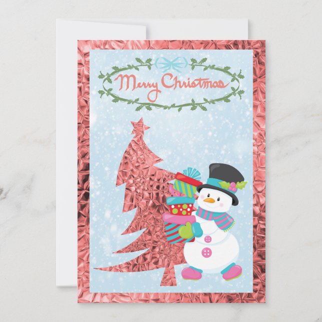 Carte plat moderne Snowman et Arbre métallique ros (Devant)