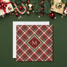 Carte Plat Monogramme Rouge Rustique de Noël