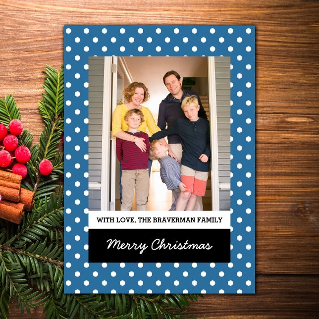 Carte Plat Photo Blue Sweet Polka Dot (Blue Sweet Polka Dot Holiday Photo Card)