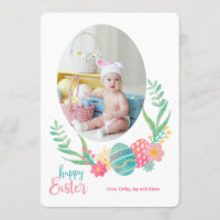 Carte Plat Photo Happy Pâques Pastels