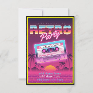 Carte plat Retro Party Invitation des années 80