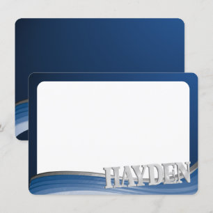 Carte plate à vague en acier Merci avec nom