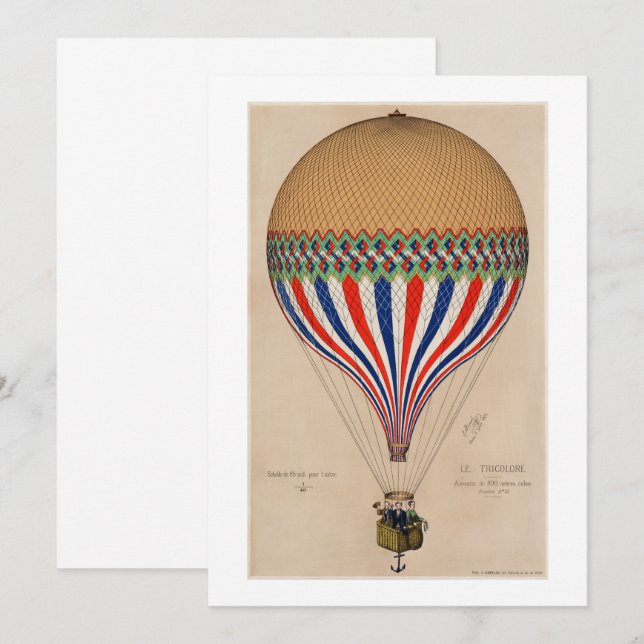 CARTE PLATE (BLANC) : BALLON FRANÇAIS THEMED FLAG (Devant / Derrière)