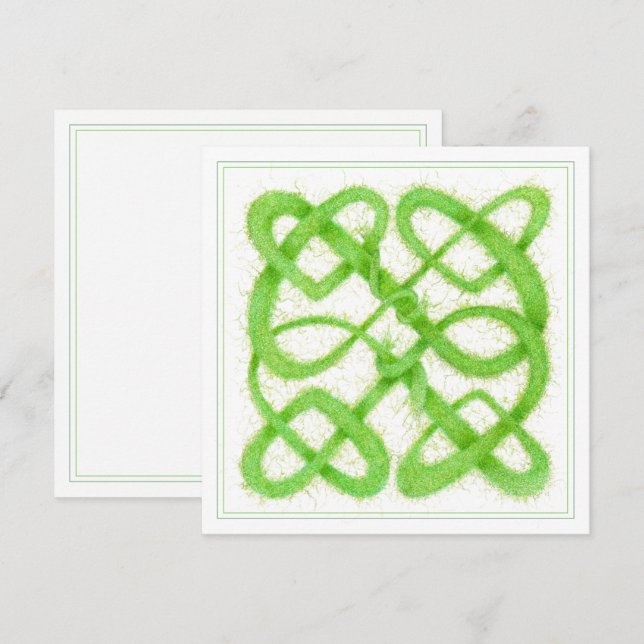 CARTE PLATE CARRÉE 5,25" NŒUD CELTIQUE VERT (Devant / Derrière)