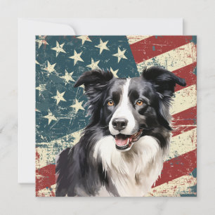 Carte plate Collie américain drapeau américain gru