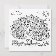 Carte plate de coloriage d'oiseau Paon