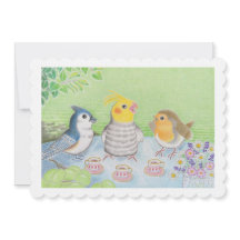 Carte plate de fête de thé oiseaux mignons