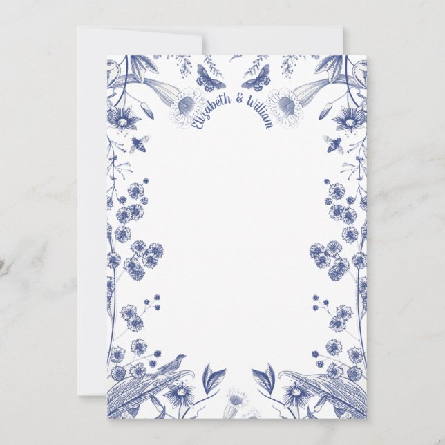 Carte plate de jardin botanique bleu et blanc (Devant)